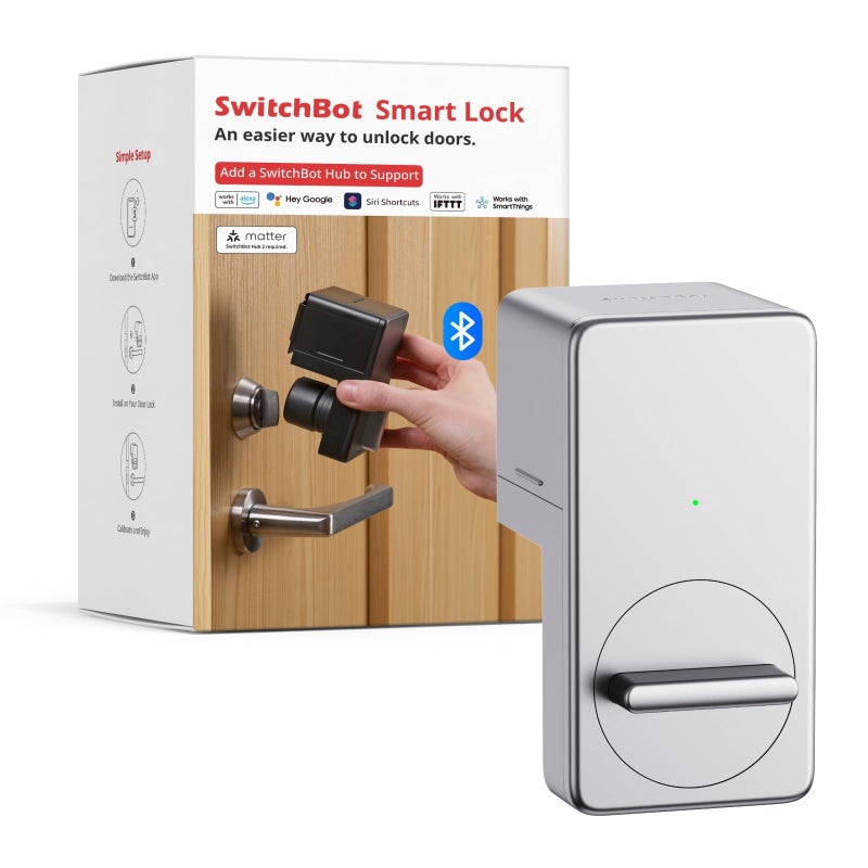 سويتش بوت SwitchBot Smart Lock Bluetooth Electronic Deadbolt قفل باب دخول بدون مفتاح للباب الأمامي متوافق مع جسر WiFi (يُباع بشكل منفصل) يناسب Deadbolt الحالي الخاص بك لتأجير العطلات عبر Airbnbs - Image 1
